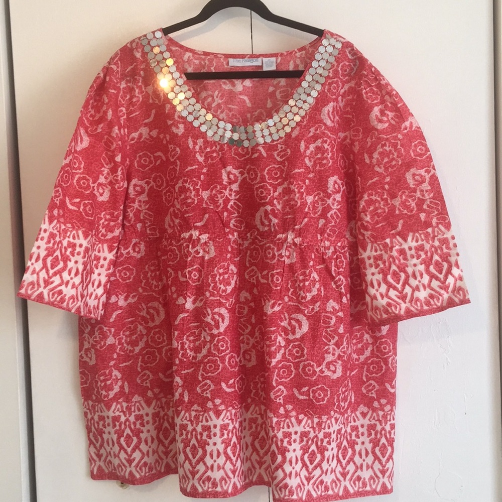 The Paragon Sequined Tunic Top 2X Batik Print